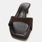 Square-Toe Kitten-Heel Slides