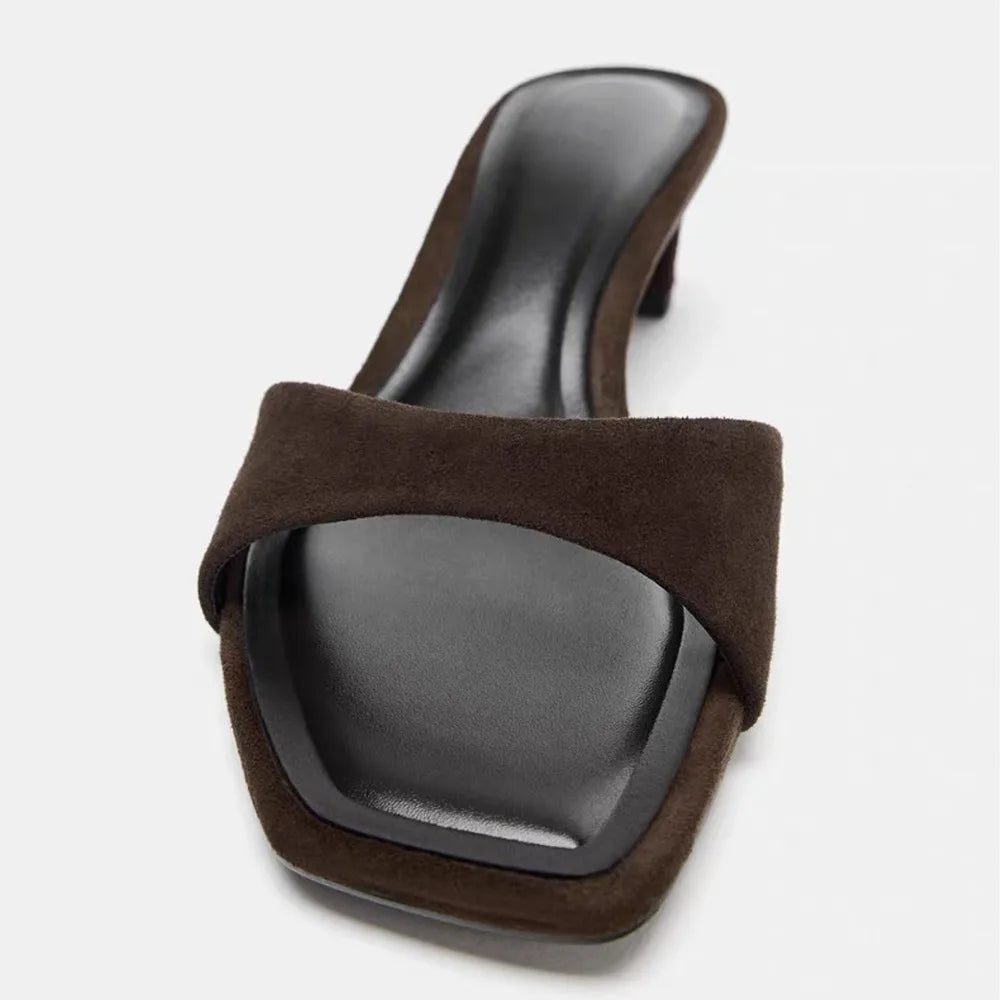 Square-Toe Kitten-Heel Slides