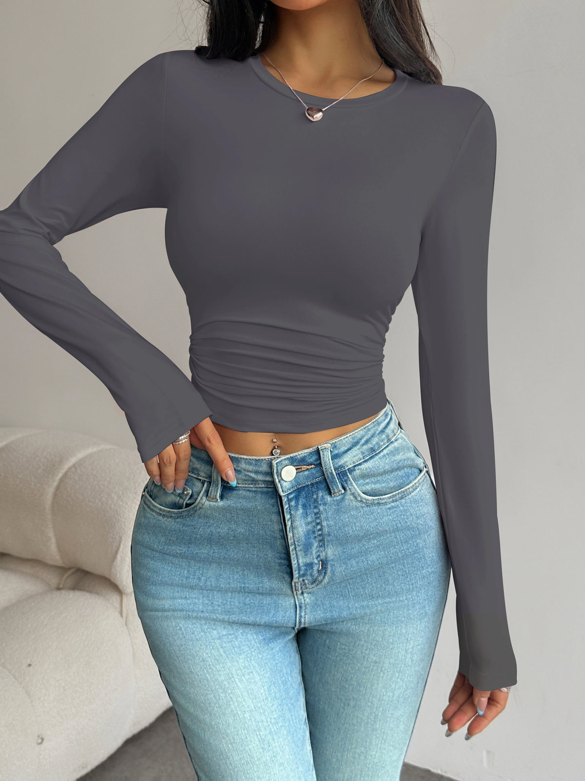 Long-Sleeve Slim-Fit Crop T-Shirt