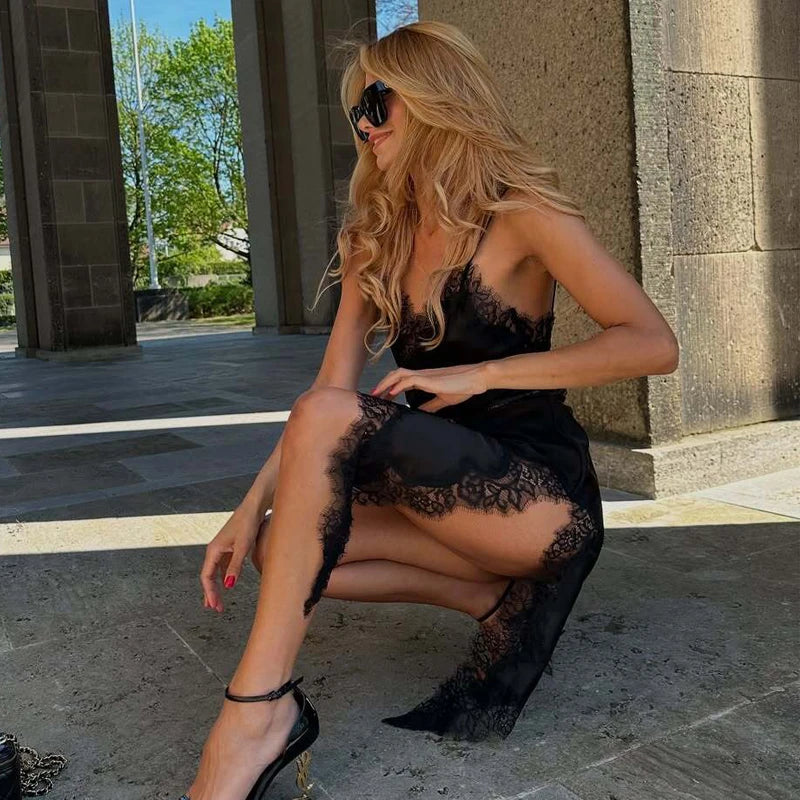 Asymmetric Lace Mini Slip Dress