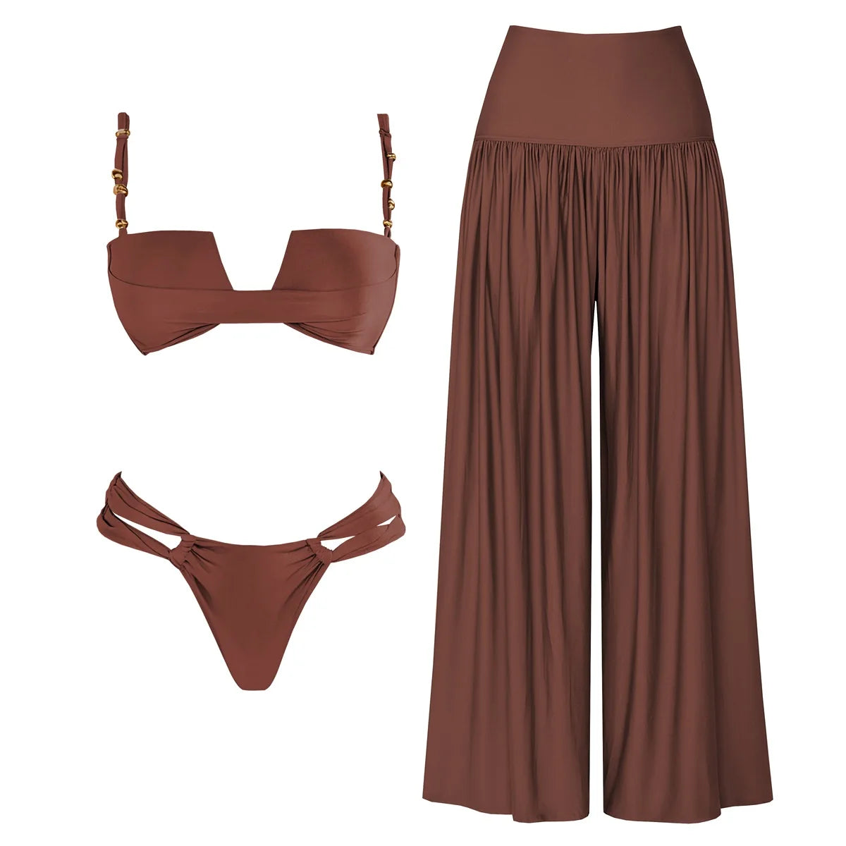 Strappy Three-Piece Bandeau Bikini Set
