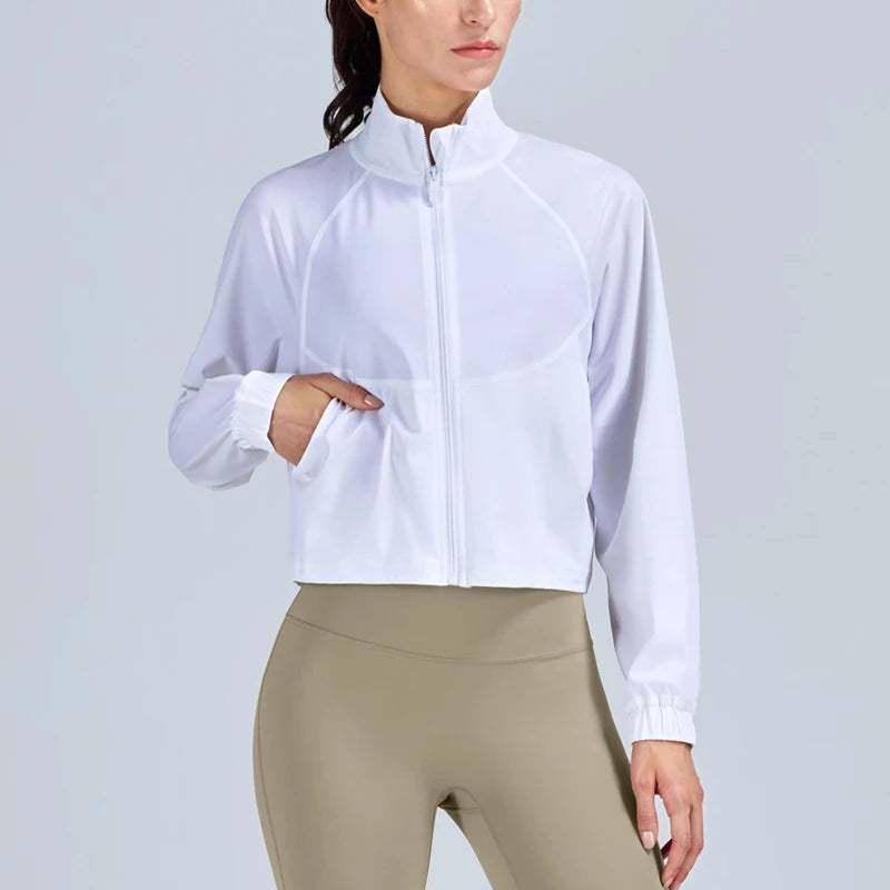 VITALINOVO Women's Athletic Workout Jacket UPF 50+ Long Sleeve Sun Protection Lightweight Shirts Zip Up Cropped Jackets Running