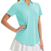 TACVASEN Womens UPF 50+ Sun Protection Golf Polo Shirts Short Sleeve V-Neck Curved Hem Tennis Tops Moisture Wicking Shirts