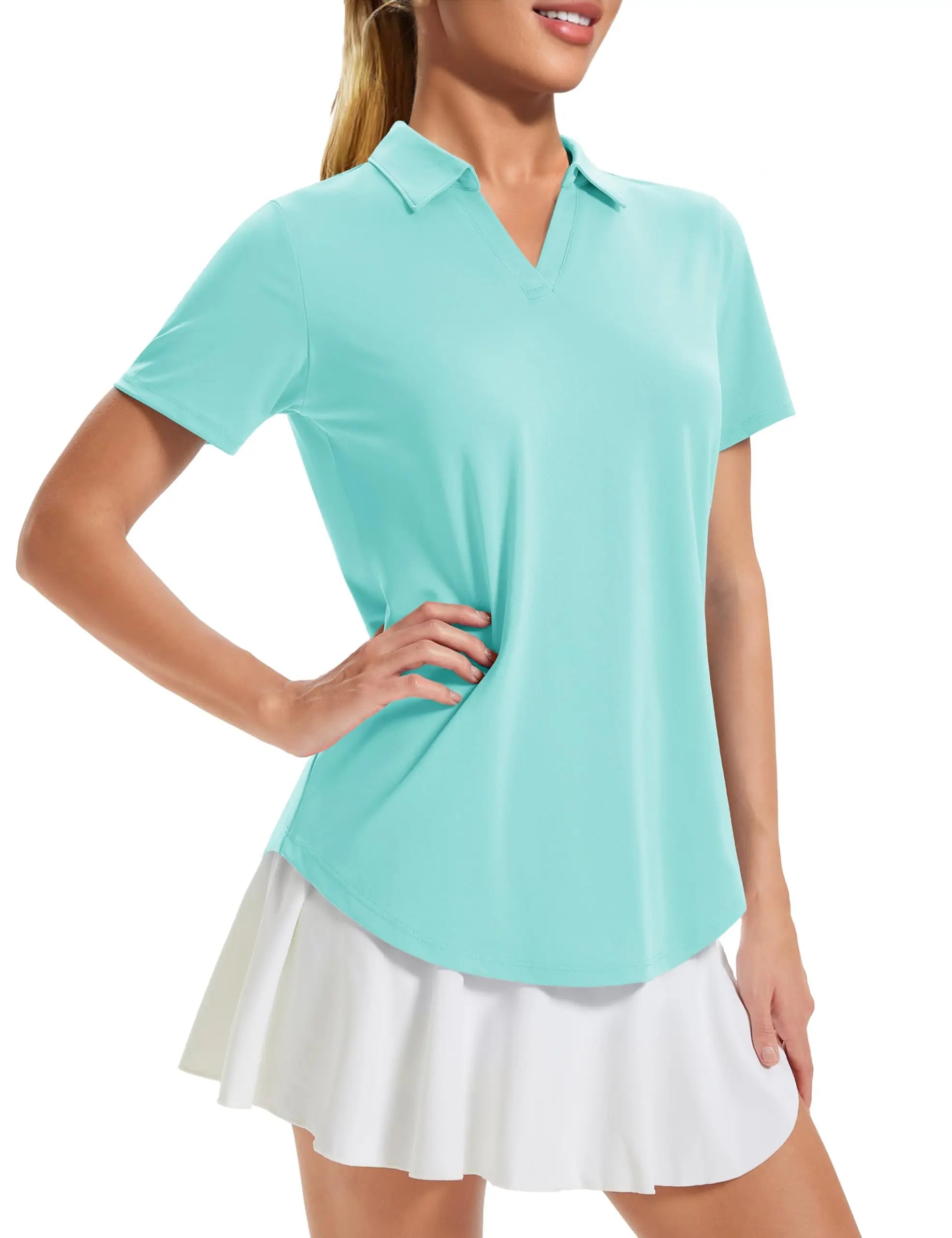 TACVASEN Womens UPF 50+ Sun Protection Golf Polo Shirts Short Sleeve V-Neck Curved Hem Tennis Tops Moisture Wicking Shirts