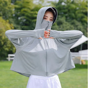 Summer Women's Sun Protective Clothing Breathable Traveling Brim Ponytail Hole Sun Hoodie Detachable Shopping Long-Sleeved Shirt