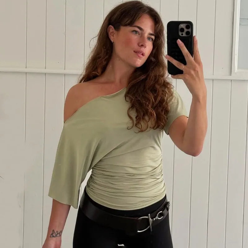 One-Shoulder Ruched Crop Top