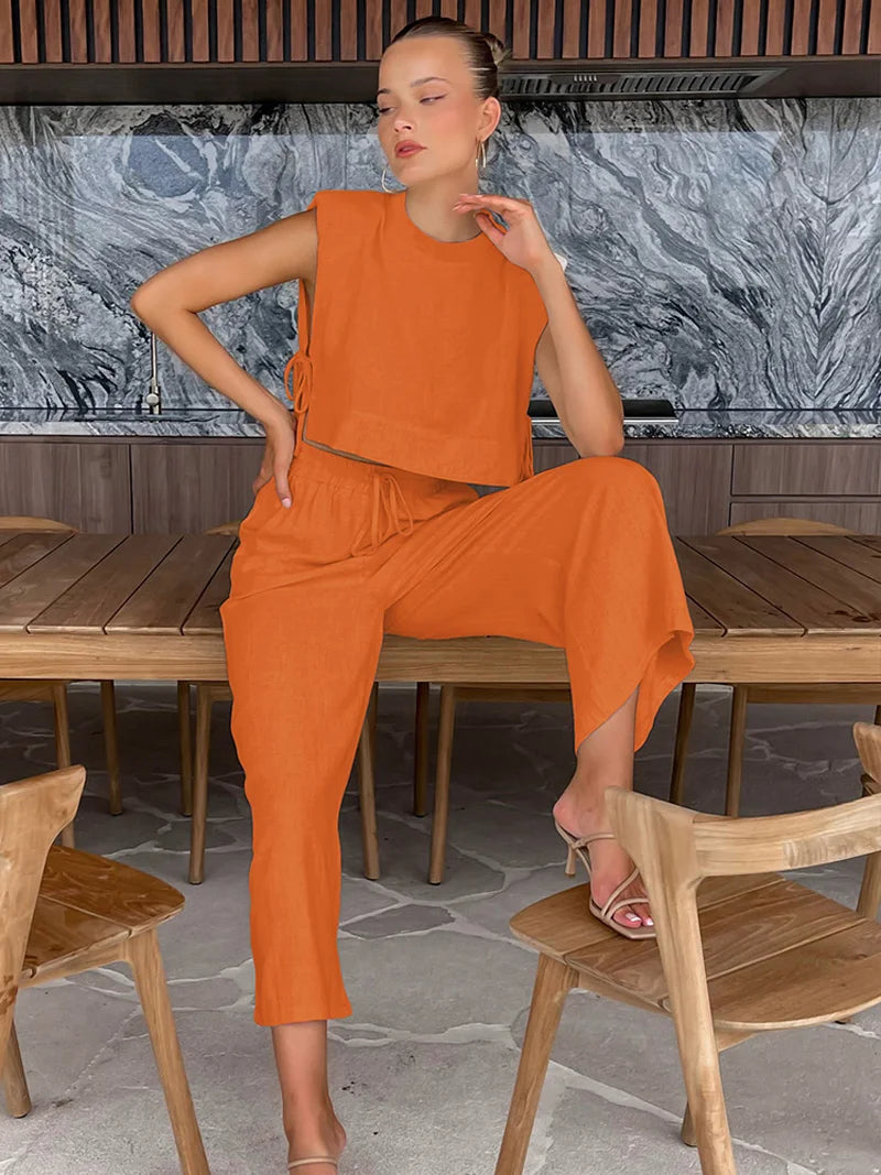 Linen Crop Top & Pants Set