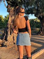 Open-Back Short-Sleeve Crop Tee