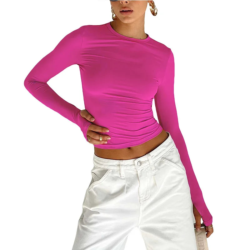 Thumbhole Long-Sleeve Crop Top
