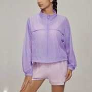 VITALINOVO Women's Lightweight Zip Up Athletic Jacket Stand Collar Windproof Hiking Jacket UPF 50+ Sun Protection Running Shirts