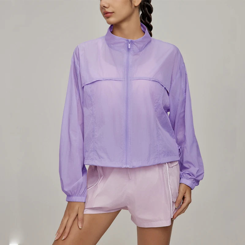 VITALINOVO Women's Lightweight Zip Up Athletic Jacket Stand Collar Windproof Hiking Jacket UPF 50+ Sun Protection Running Shirts
