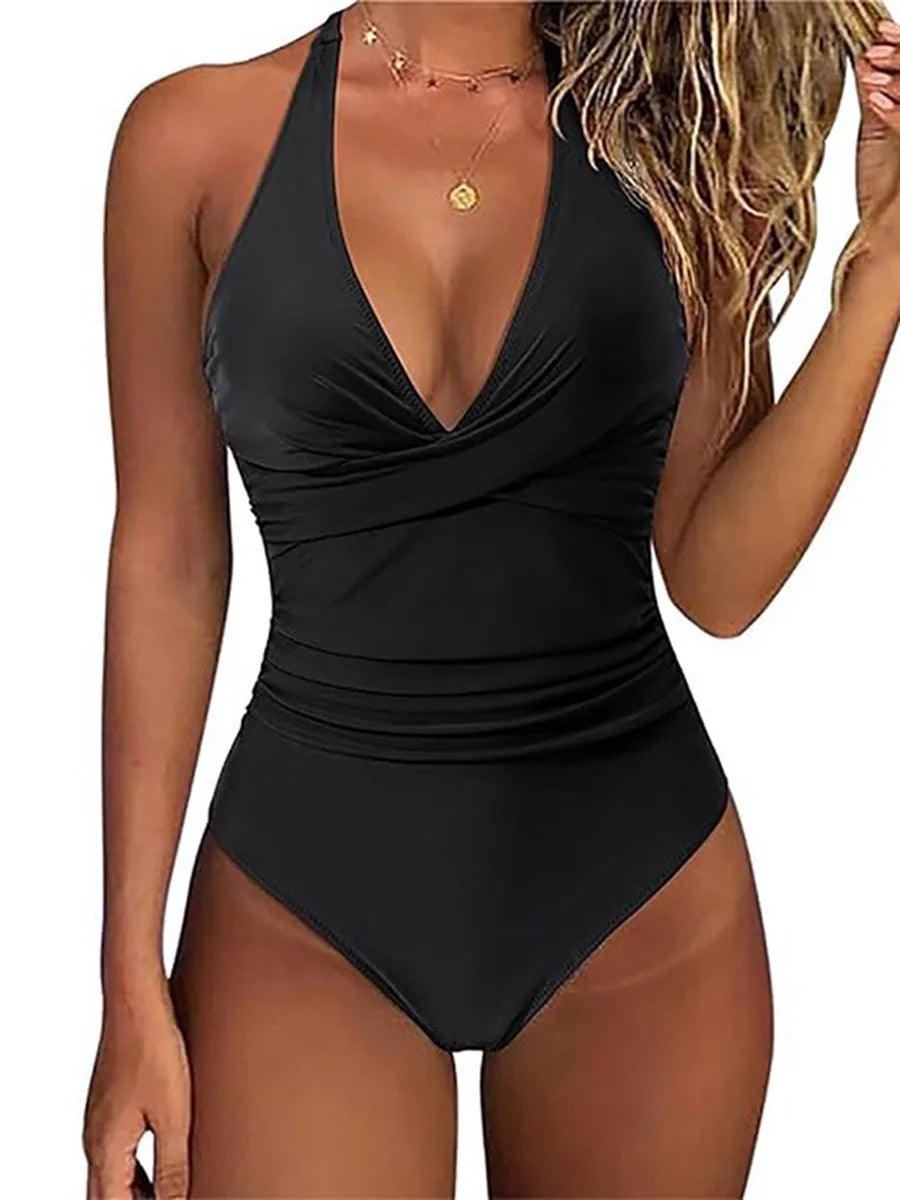 Ruched Halter One-Piece Swimsuit