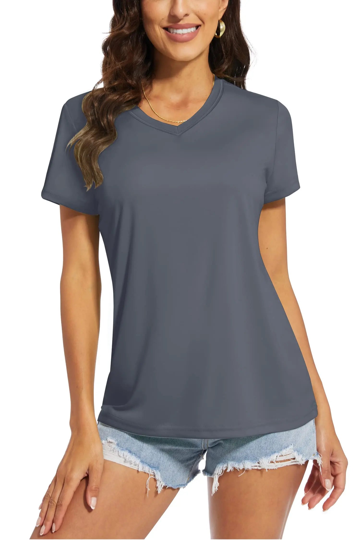 TACVASEN UPF 50+ Summer Short Sleeve V-Neck T-shirts Womens Sun Protection T-shirts Quick Dry Hiking Running Tee Shirts Tops