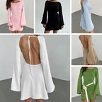 Bell-Sleeve Backless Knit Cover-Up