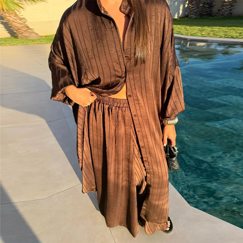 Striped Shirt & Wide-Leg Pants Set
