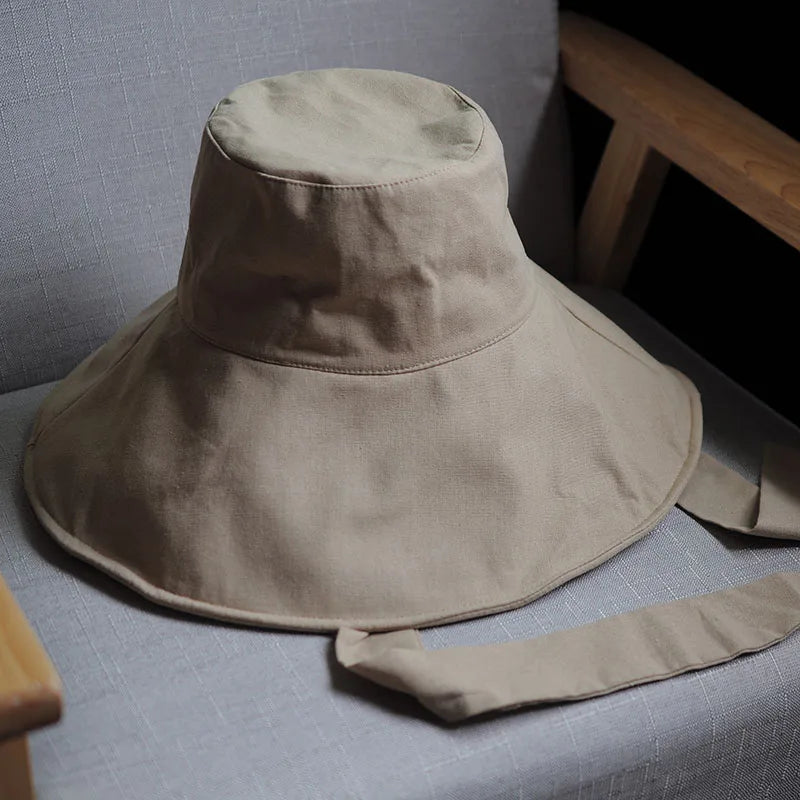 Tie-Strap Wide Brim Bucket Hat