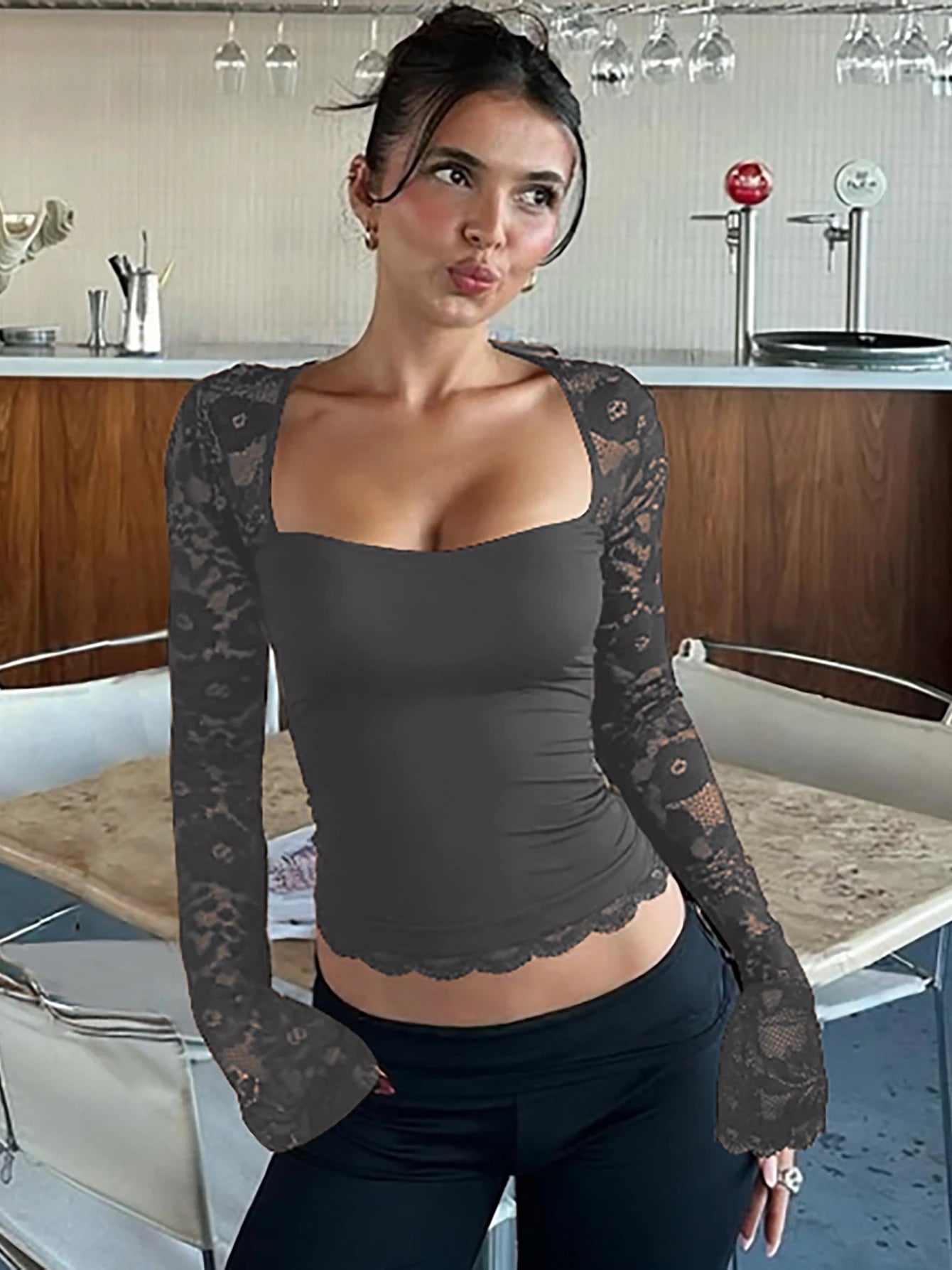 Floral Lace Square-Neck Crop Top