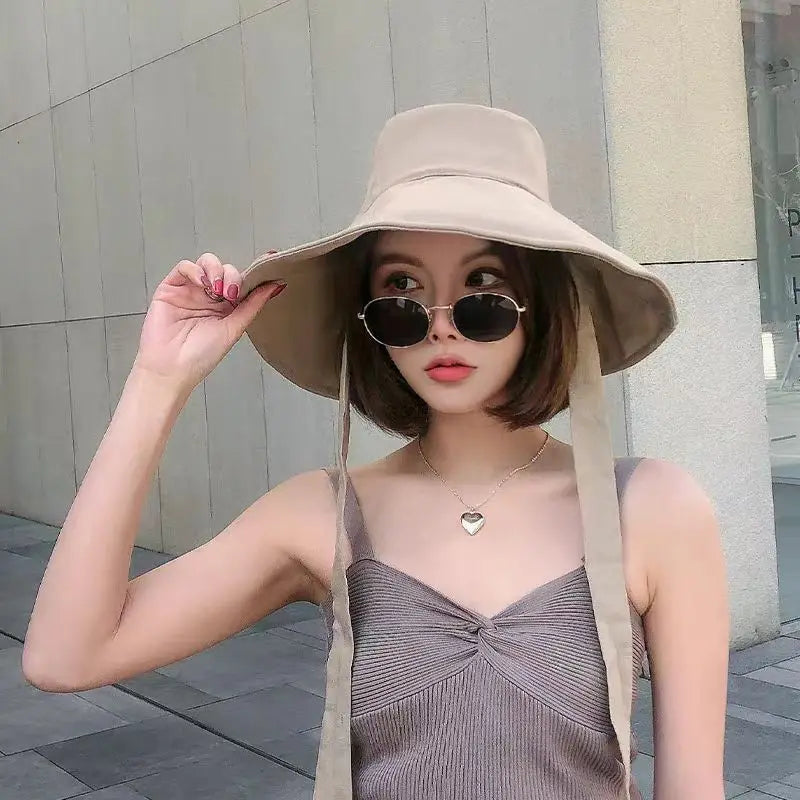 Tie-Strap Wide Brim Bucket Hat