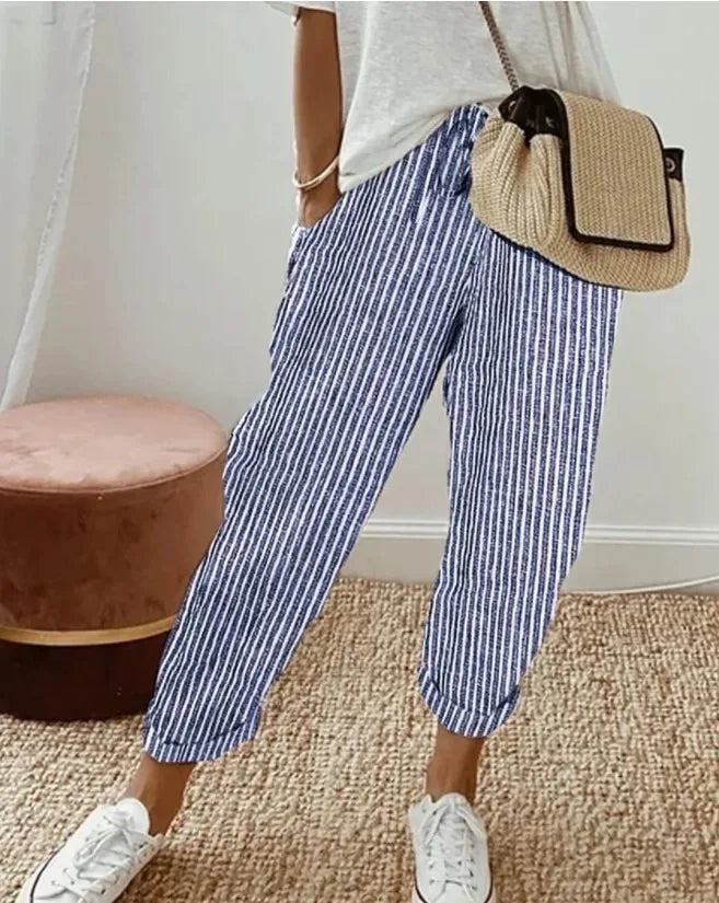 Striped Drawstring Wide-Leg Pants