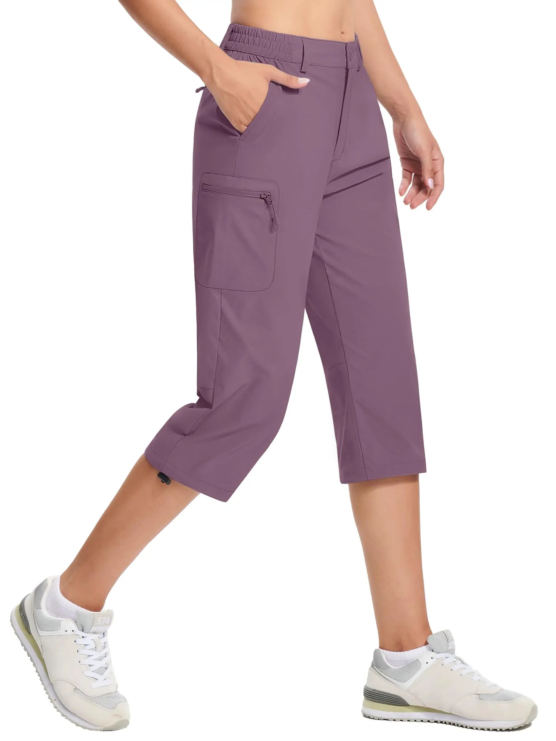 TACVASEN Quick Dry Knee Length Nylon Capris Womens Summer Hiking Casual Cargo Short Pant Lightweight Waterproof Shorts 5 Pockets
