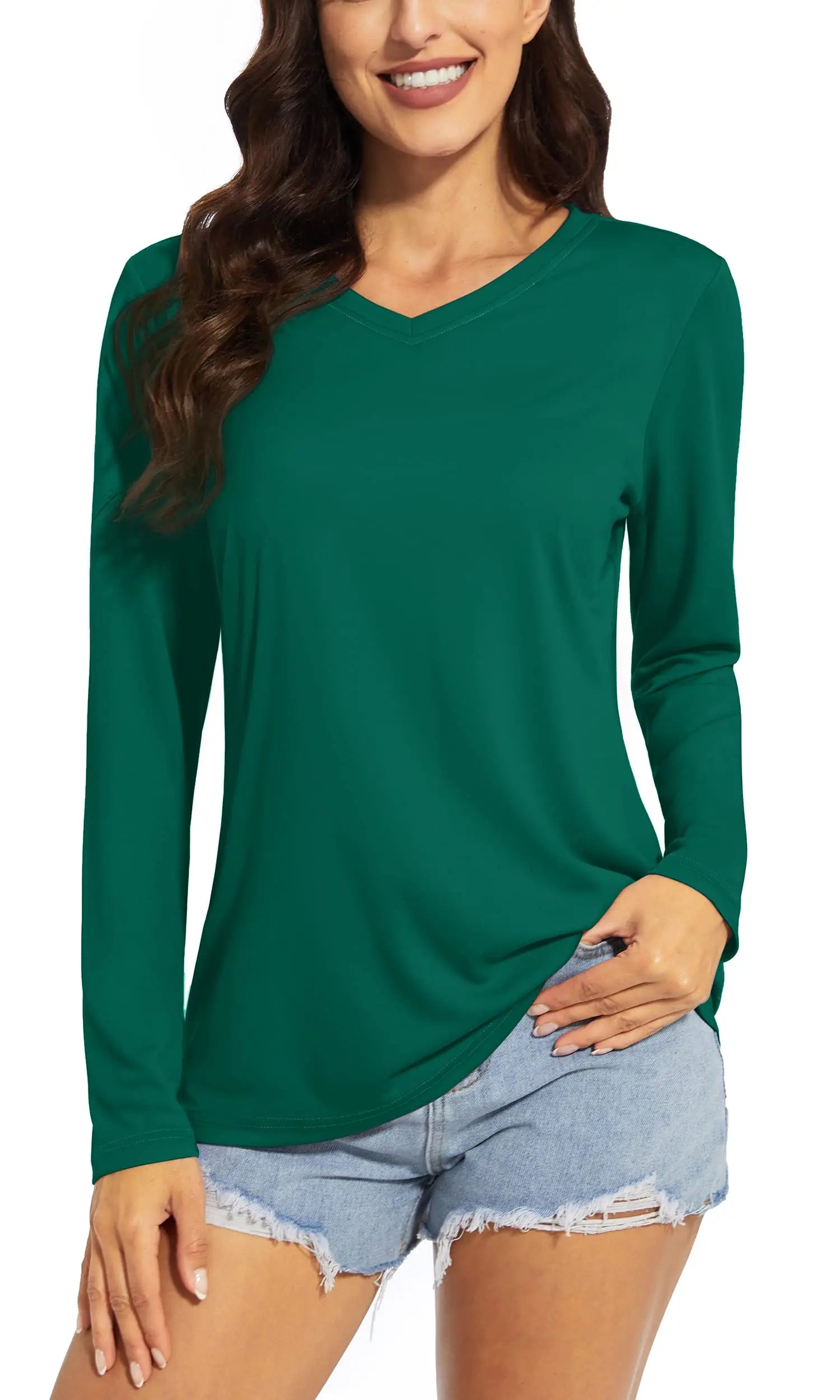TACVASEN Summer UPF 50+ Long Sleeve T-Shirts Womens Sun Protection V Neck Fashion Tee Shirts Quick Dry Outdoor Hiking Pullover