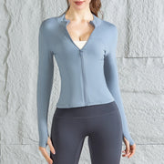 Stand-up collar sports jacket for women slimming and shaping sun protection professional running training fitness cardigan