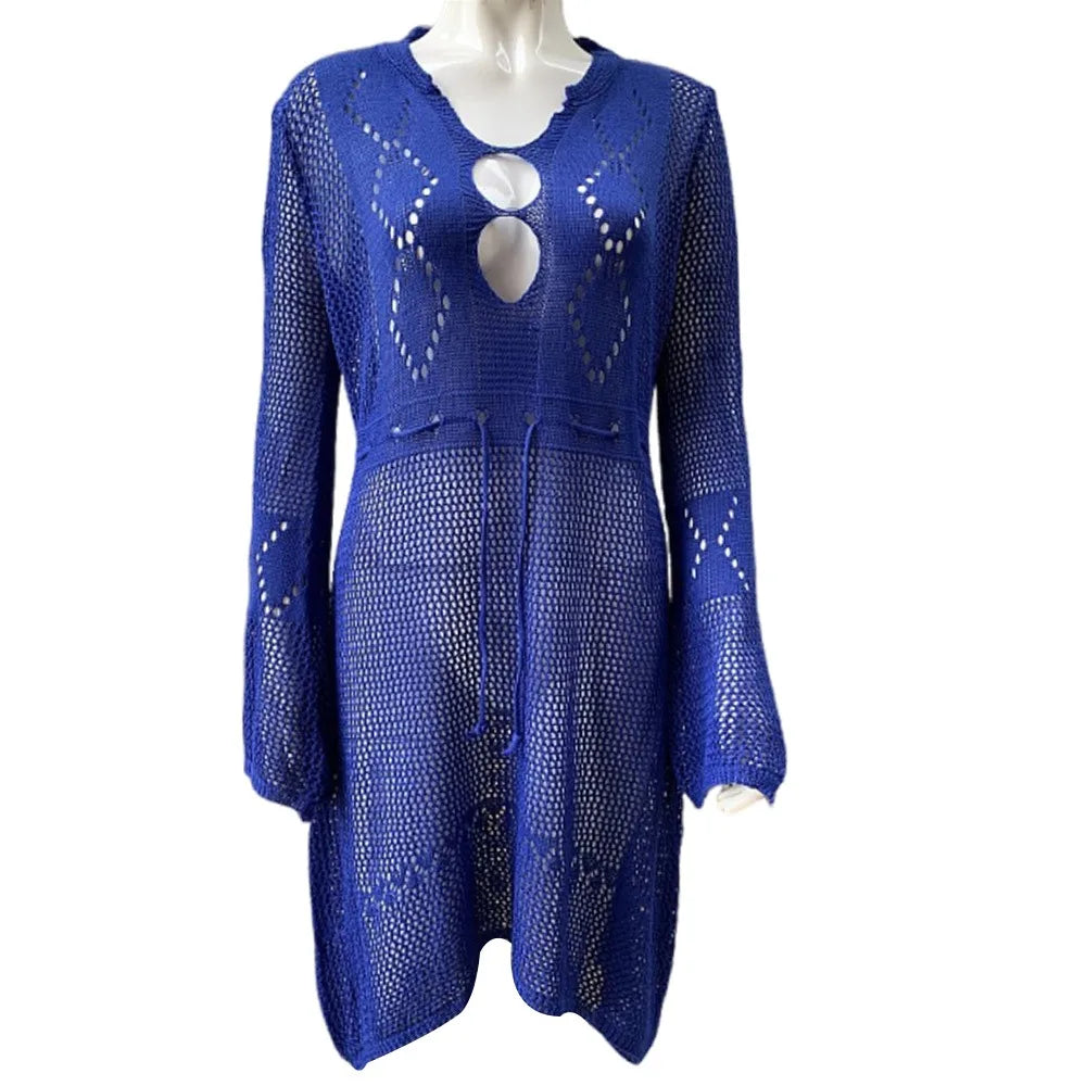 V-Neck Hollow-Out Beach Cover-Up