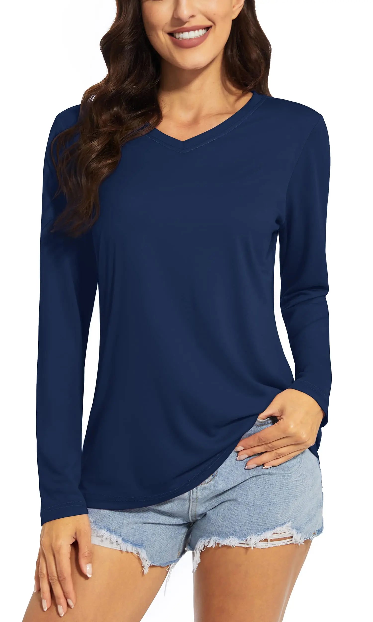 TACVASEN Summer UPF 50+ Long Sleeve T-Shirts Womens Sun Protection V Neck Fashion Tee Shirts Quick Dry Outdoor Hiking Pullover