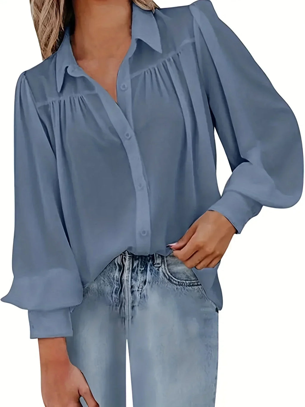 Plus-Size Lantern-Sleeve Long-Sleeve Blouse