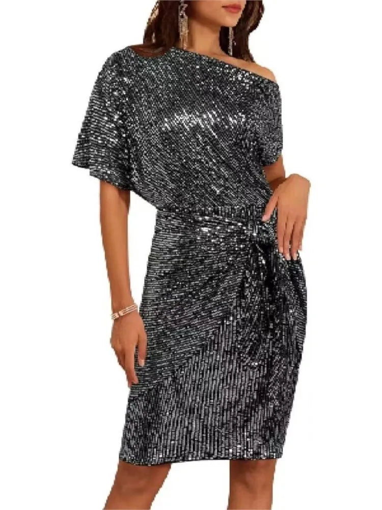 Sequin Off-Shoulder Ruched Mini Dress