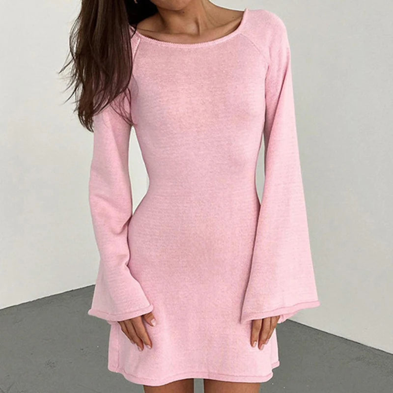 Bell-Sleeve Backless Knit Cover-Up