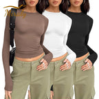 Long-Sleeve Bodycon Slim-Fit Crop T-Shirt