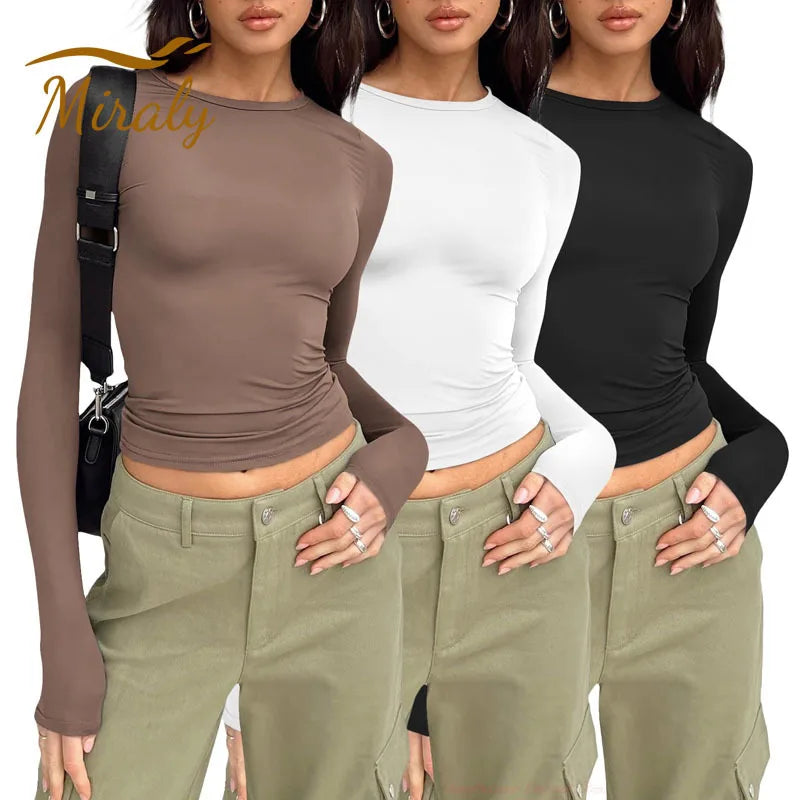 Long-Sleeve Bodycon Slim-Fit Crop T-Shirt