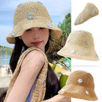 Floral Foldable Straw Bucket Hat