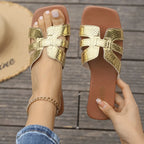 Square-Toe Flat Slide Sandals