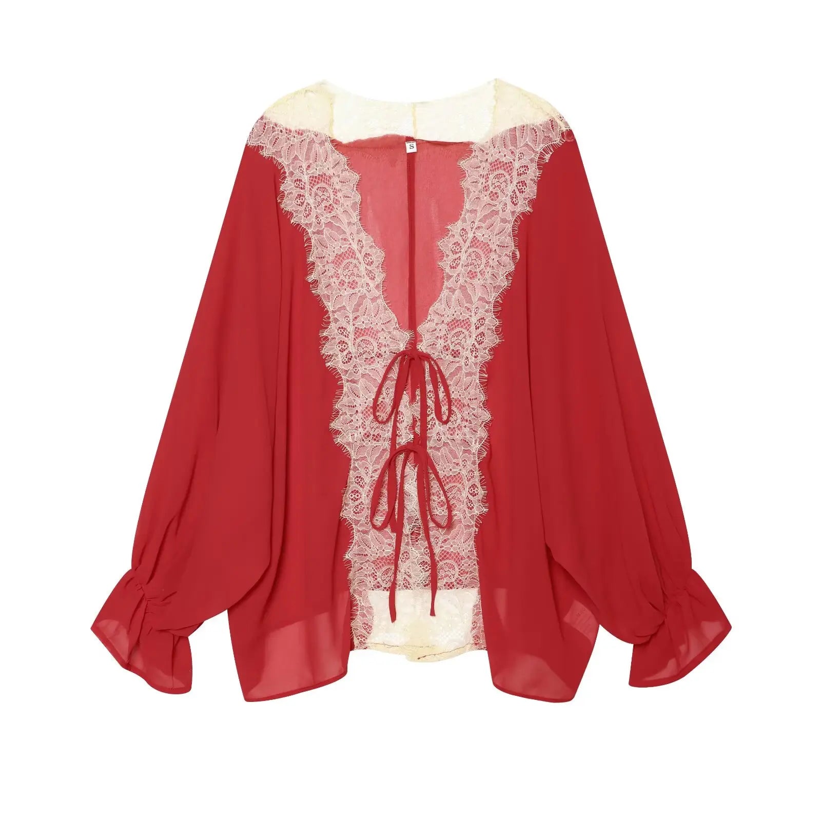 Sheer Lace Tie-Front Blouse