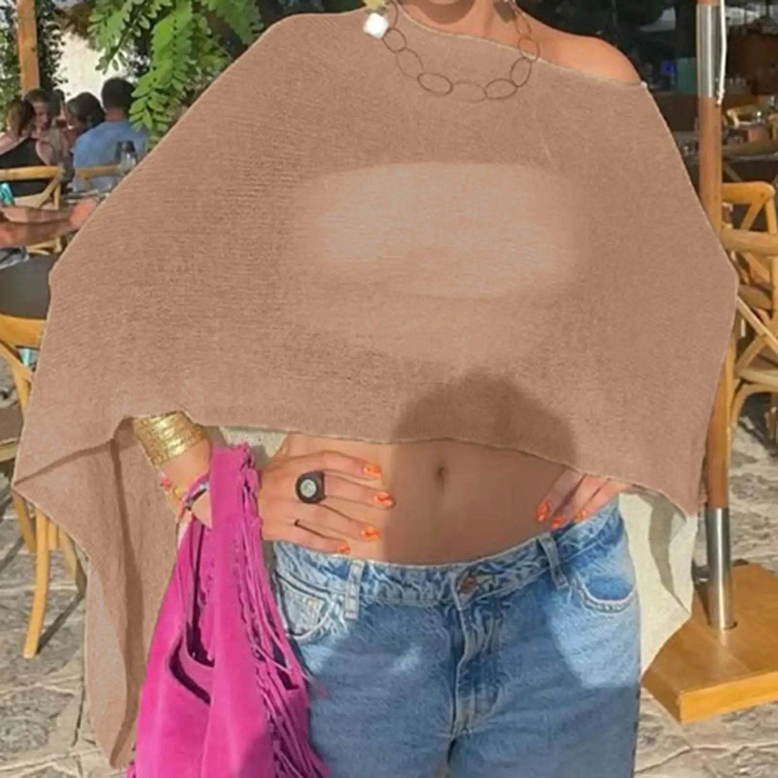 Open-Knit Asymmetric Beach Cover-Up