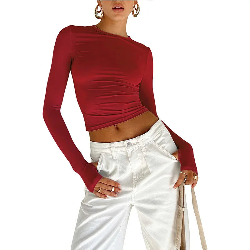 Thumbhole Long-Sleeve Crop Top