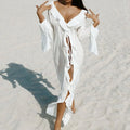 Ruffle-Sleeve V-Neck Beach Dress