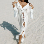 Ruffle-Sleeve V-Neck Beach Dress