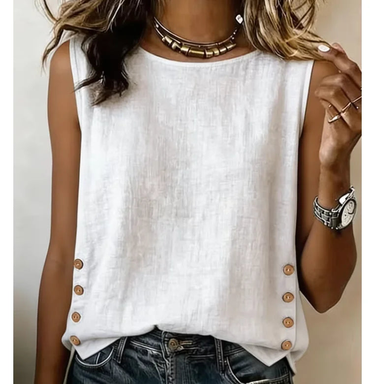 Cotton-Linen Button-Up Relaxed Blouse