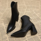 Pointed-Toe Chrome-Tip Ankle Boots