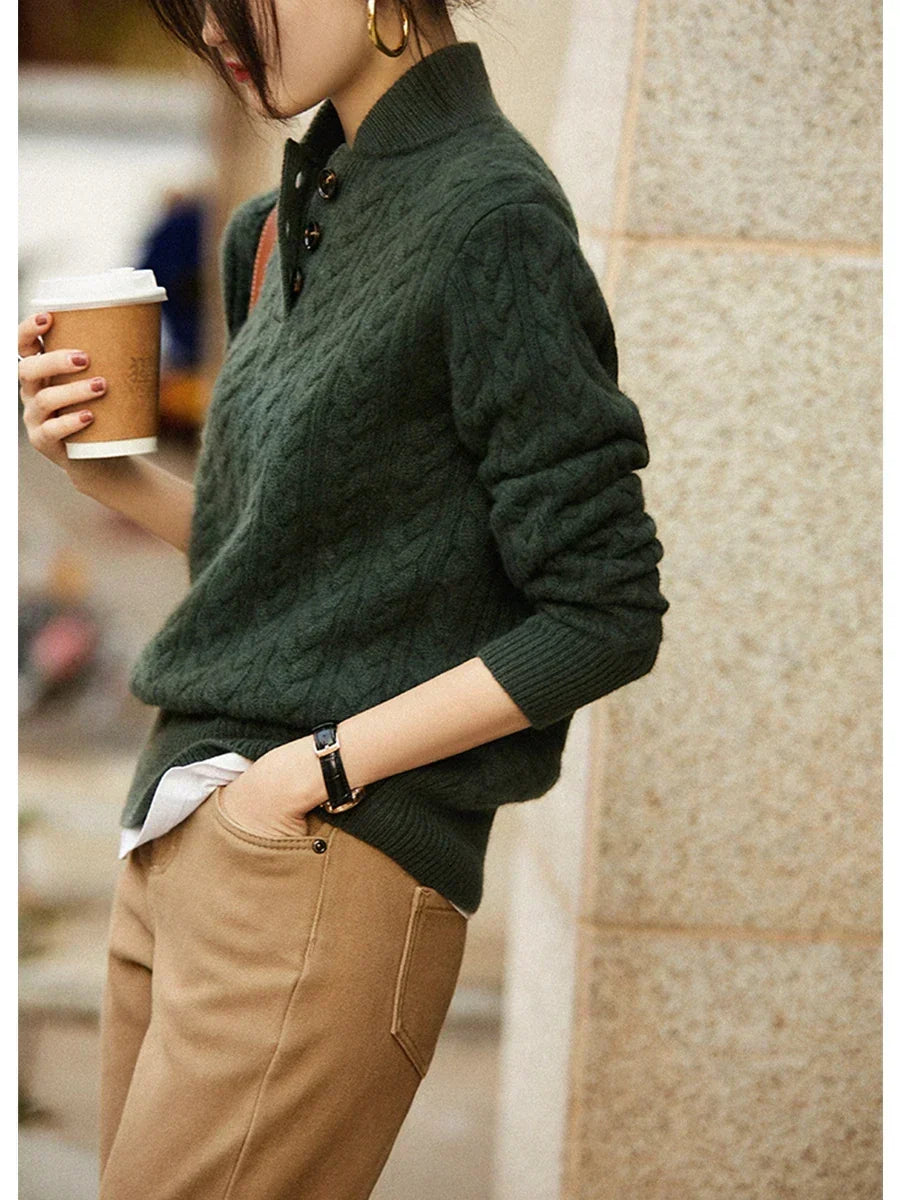Arden Cable-Knit Cashmere Blend Sweater – Olive