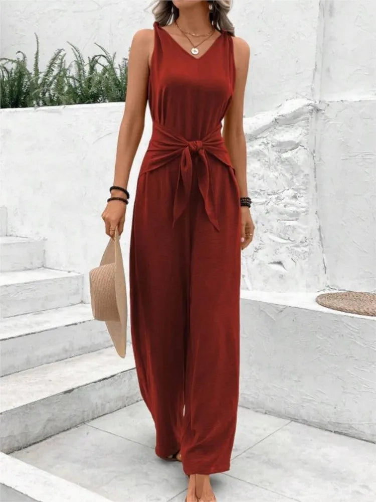 Lace-Up Wide-Leg Jumpsuit