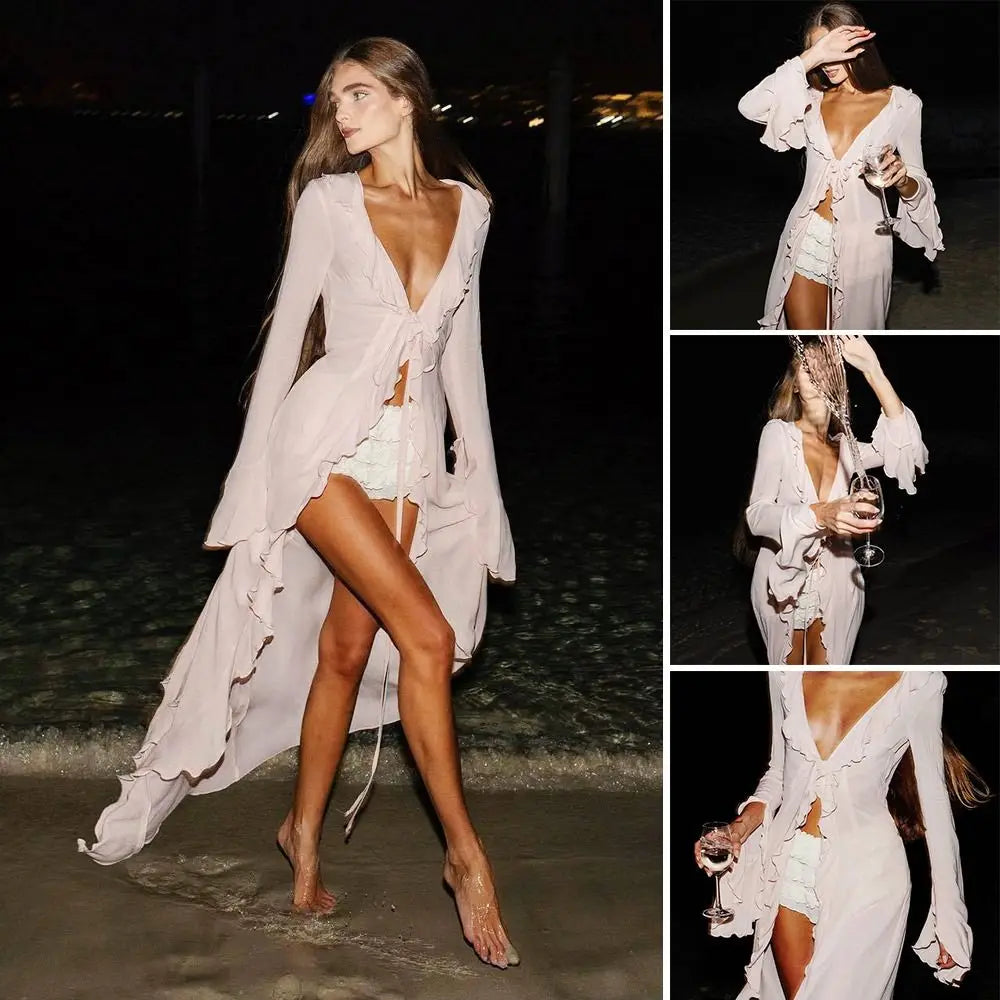 Ruffle-Sleeve Beach Cover-Up Dress