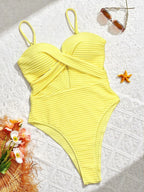 Aurelia Sun Cross-Front Cut-Out Swimsuit – Yellow – image 2