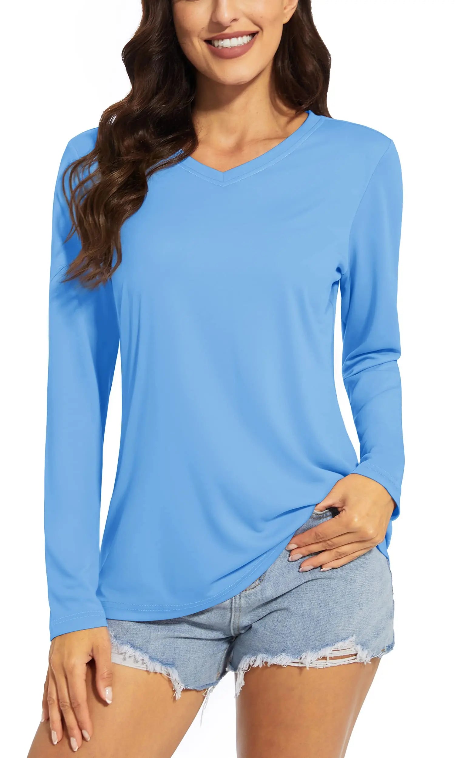 TACVASEN Summer UPF 50+ Long Sleeve T-Shirts Womens Sun Protection V Neck Fashion Tee Shirts Quick Dry Outdoor Hiking Pullover