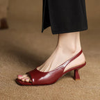 Leather Square-Toe Slingback Heels