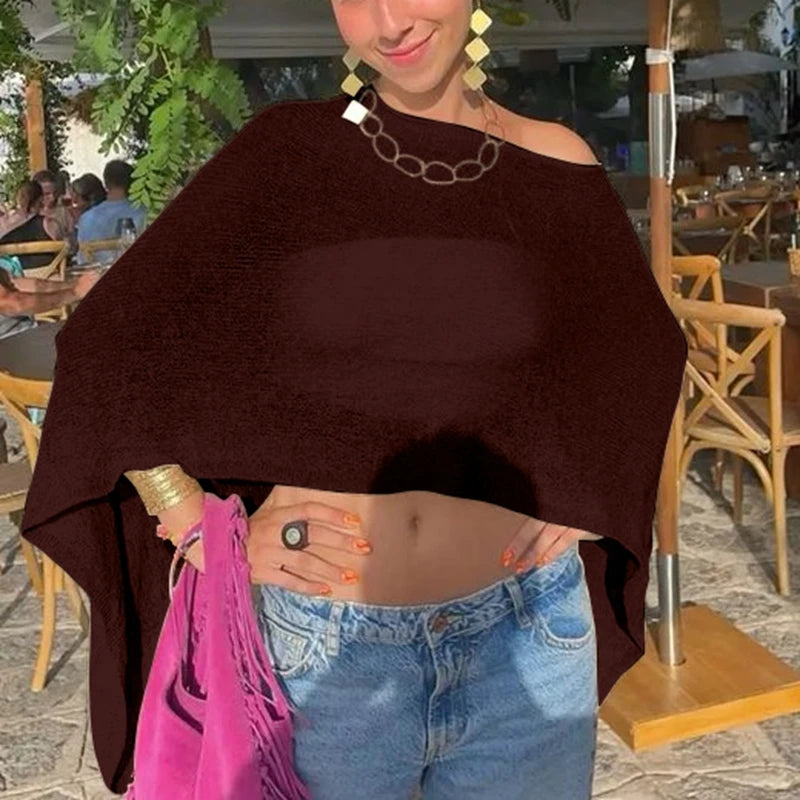Open-Knit Asymmetric Beach Cover-Up