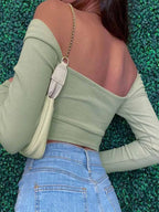 Ribbed Cut-Out Long-Sleeve Crop Top